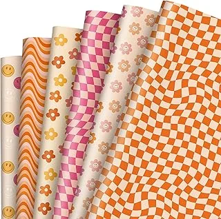 12Pcs Retro Groovy Wrapping Paper Boho Daisy Face Checkered
