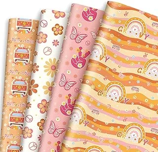 12 Sheet Groovy Hippie Wrapping Paper 4 Style Boho Rainbow