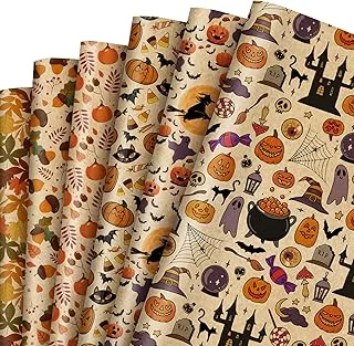 12 Sheet Halloween Fall Kraft Wrapping Paper Pumpkin Ghost