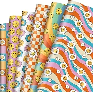 12Pcs Retro Groovy Wrapping Paper Bright Funny Face Flower