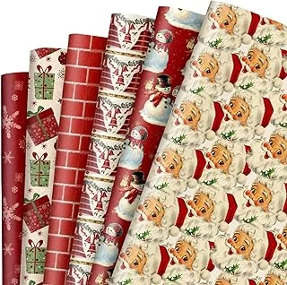 12 Sheet Vintage Christmas Wrapping Paper Retro Santa Claus