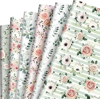 12 Sheet Floral Wrapping Paper Watercolor Pink Green Flower