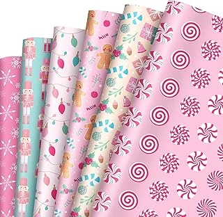12 Sheets Christmas Wrapping Paper - Not Roll - Pink Xmas