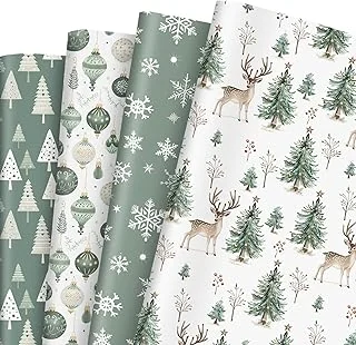8 Sheets Christmas Wrapping Paper - Not Roll - Sage Green