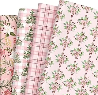 8 Sheets Christmas Floral Wrapping Paper - Not Roll - Pink
